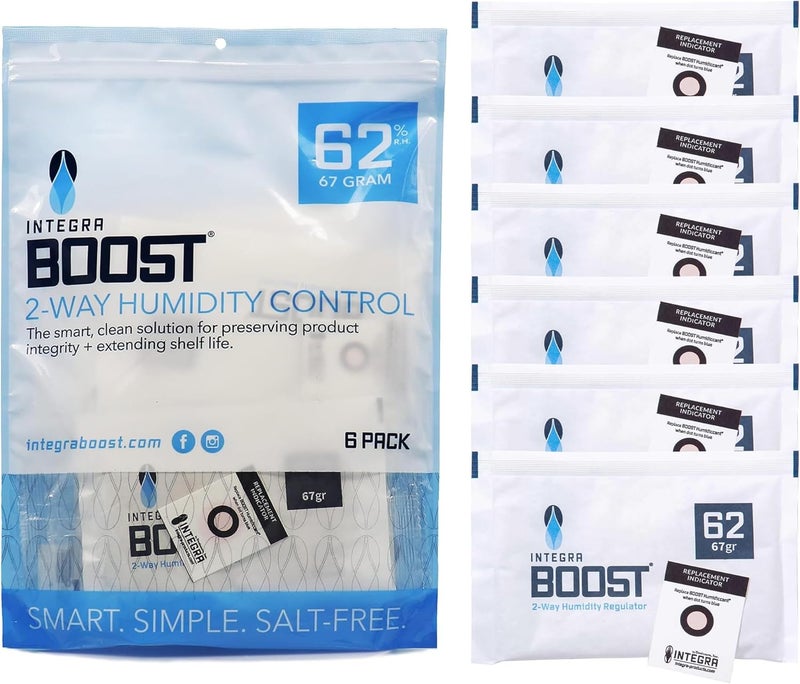 Integra Boost - 62% RH Level - 67 Gram Size - Two-Way Humidity Control Pack - Incl. Replacement Indicator Cards - Food Storage & Herbs Moisture Balancer For Up to 1 LB (Pack of 6) - Image 1